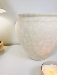 Hand-painted Round Planter French Style Linen Beige Washed 13” Tall
