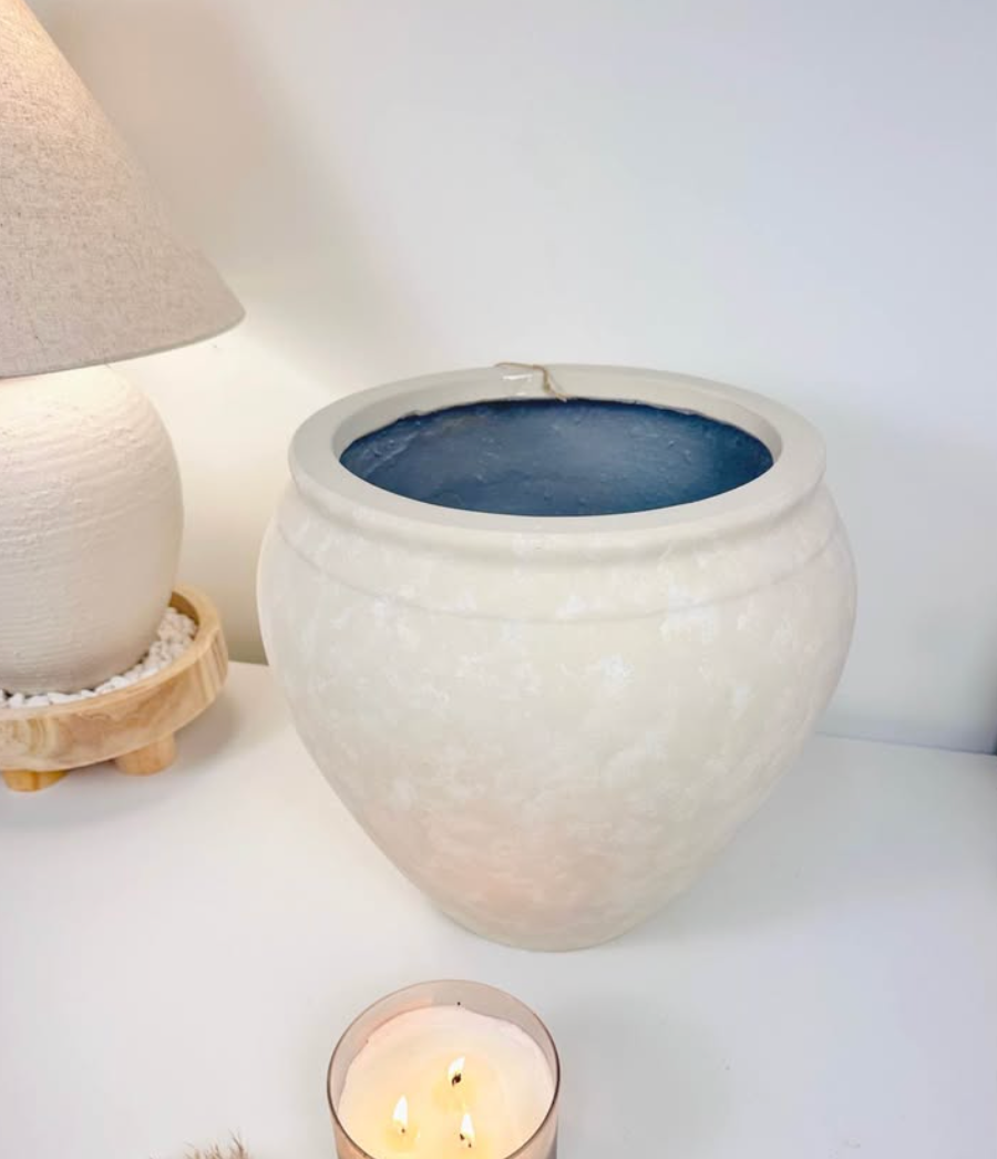 Hand-painted Round Planter French Style Linen Beige Washed 13” Tall