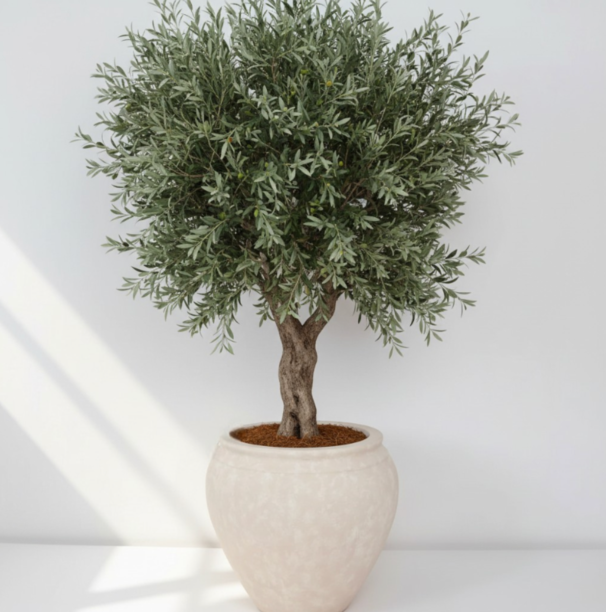 Hand-painted Round Planter French Style Linen Beige Washed 13” Tall