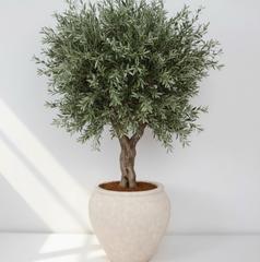 Hand-painted Round Planter French Style Linen Beige Washed 13” Tall