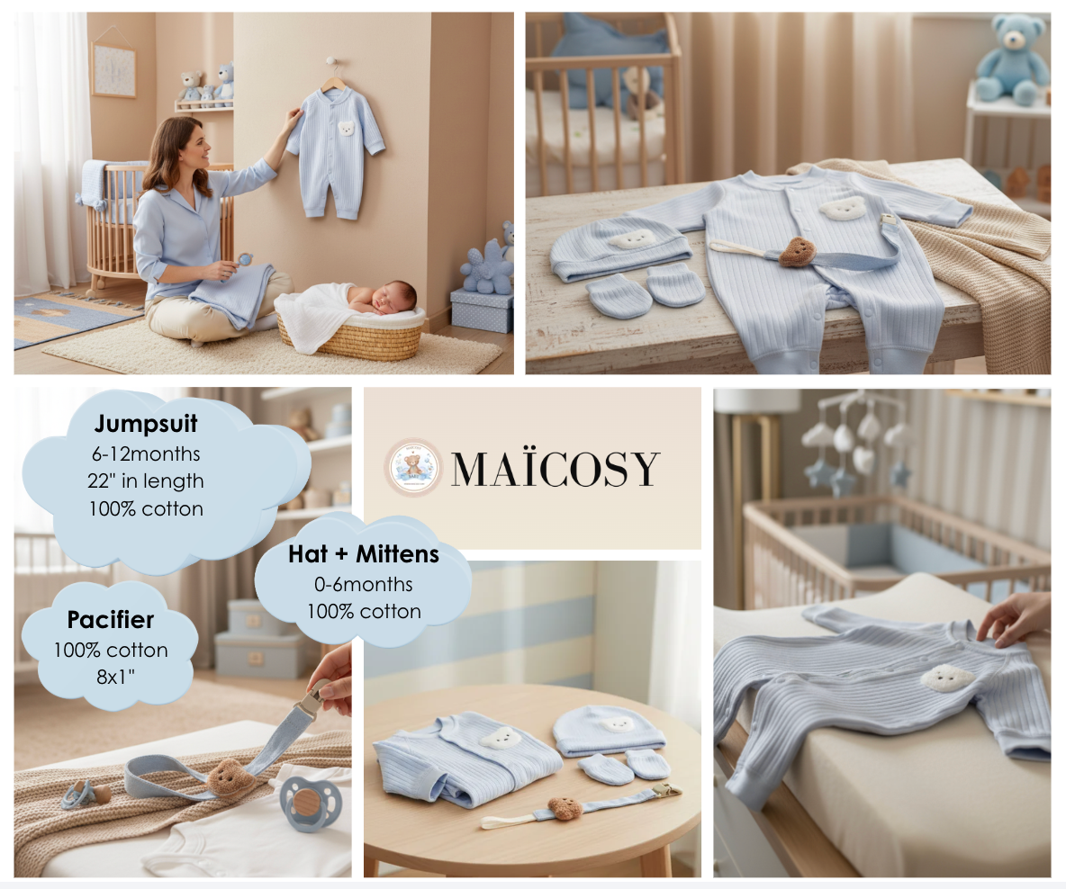 LUXURY BABY GIFT BAG - Cream/Blue - Set of 12