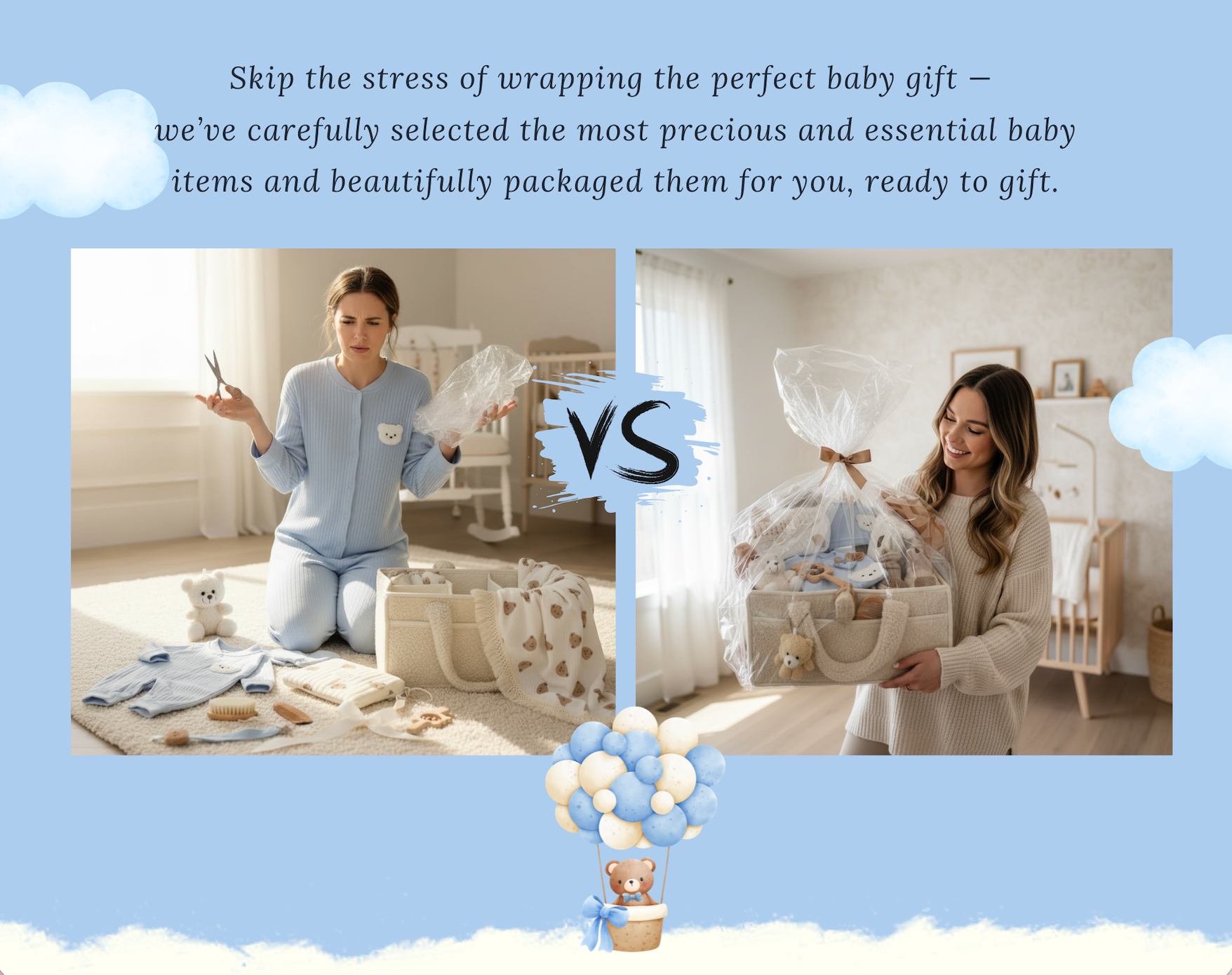 LUXURY BABY GIFT BAG - Cream/Blue - Set of 12