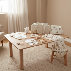 12-Piece Set "THE COZY ESSENTIALS", Cream and White Baby Set, Baby Shower, Newborn and Baby Essentials with Diaper Caddy - Bear Theme