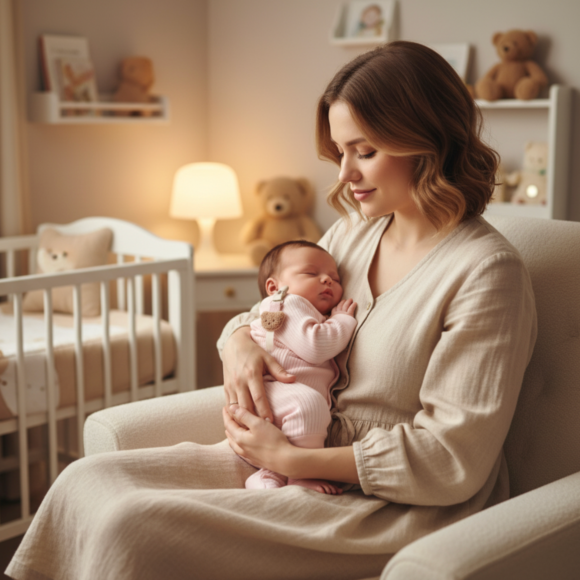 10-Piece Set "THE COZY ESSENTIALS", Pink and Cream Baby Set, Baby Shower, Newborn and Baby Essentials with Diaper Caddy - Bear Theme