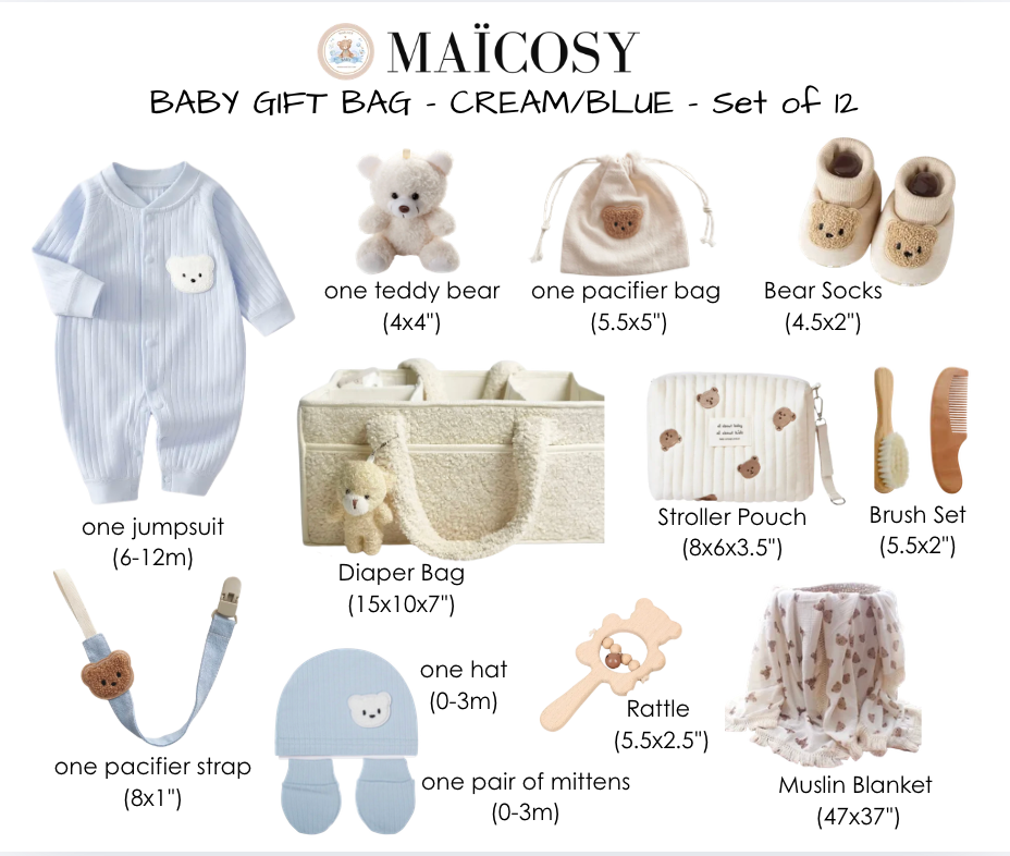 LUXURY BABY GIFT BAG - Cream/Blue - Set of 12