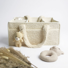 Cozy Plush Diaper Wipes Organizer Caddy With Small Teddy Bear Charm - Cream