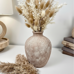 Minimalist Hand-Painted Textured Ceramic Vase 10" tall -  Beige Washed