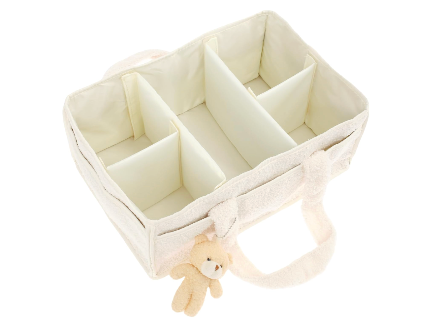 Cozy Plush Diaper Wipes Organizer Caddy With Small Teddy Bear Charm - Cream
