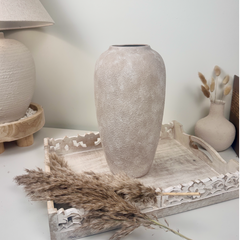 Minimalist Modern Ceramic Vase 12" tall - Hand-Painted Beige washed