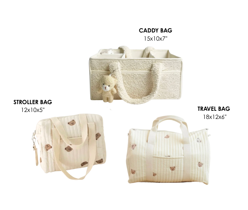 Set of 3 Stroller Bag, Travel Bag and Caddy Diaper Bag for Baby Essentials - Cream