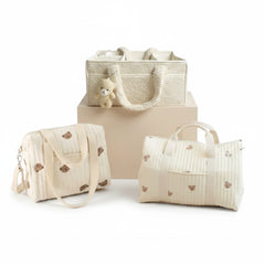 Set of 3 Stroller Bag, Travel Bag and Caddy Diaper Bag for Baby Essentials - Cream