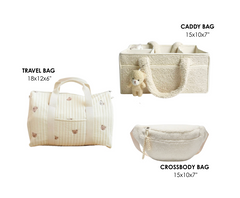 Set of 3 Travel Bag, Crossbody Bag and Caddy Diaper Bag for Baby Essentials - Cream
