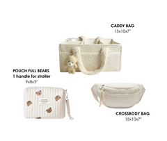 Set of 3 Crossbody Bag, Pouch Full Bears and Caddy Diaper Bag for Baby Essentials - Cream