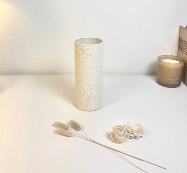 Minimalist Textured Hand-painted Glass Vase 8.5" tall - Off-White