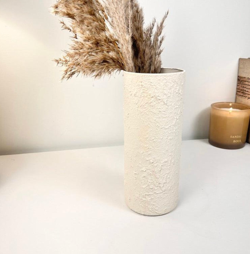 Minimalist Textured Hand-painted Glass Vase 8.5" tall - Off-White