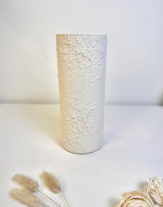 Minimalist Textured Hand-painted Glass Vase 8.5" tall - Off-White