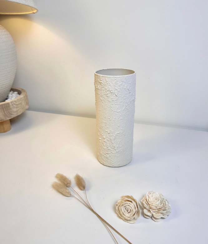 Minimalist Textured Hand-painted Glass Vase 8.5" tall - Off-White