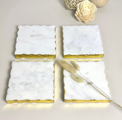 Elegant White Marble and Gold Coasters - Set of 4