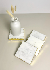 Elegant White Marble and Gold Coasters - Set of 4