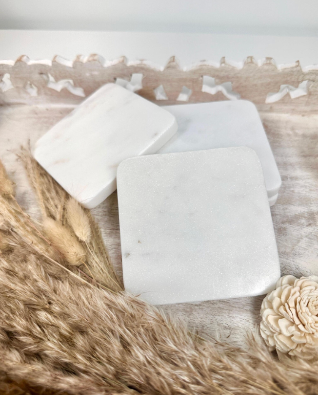 Set of 4 Luxury Marble White Coasters