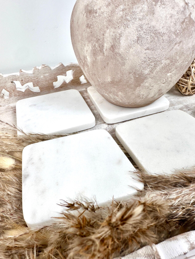 Set of 4 Luxury Marble White Coasters