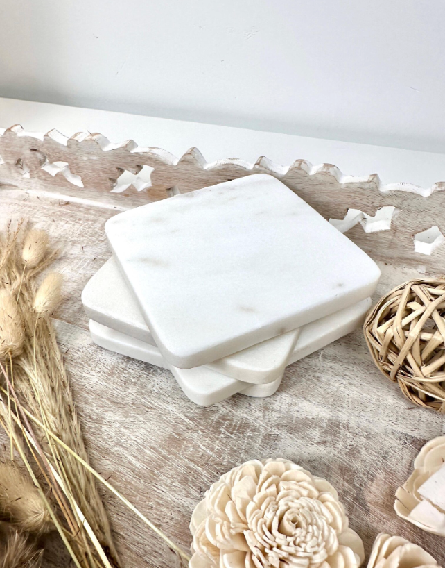 Set of 4 Luxury Marble White Coasters