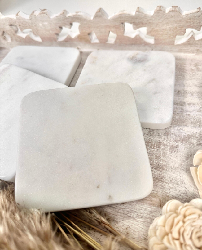 Set of 4 Luxury Marble White Coasters