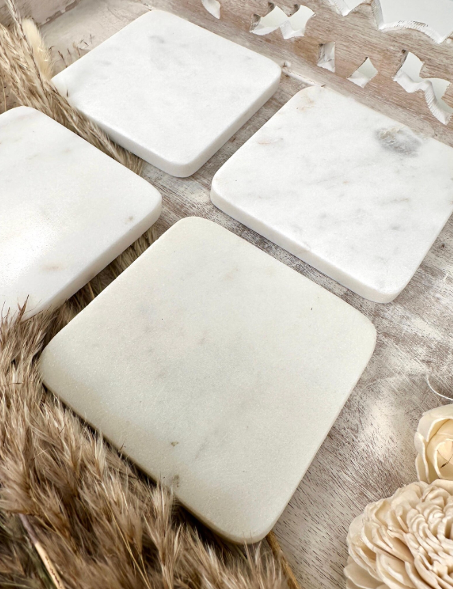 Set of 4 Luxury Marble White Coasters