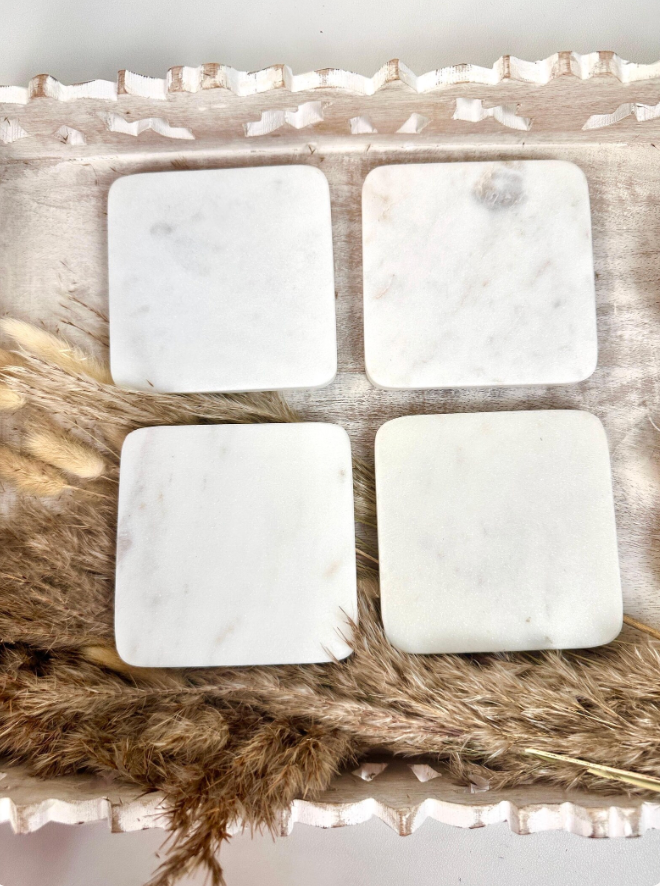 Set of 4 Luxury Marble White Coasters