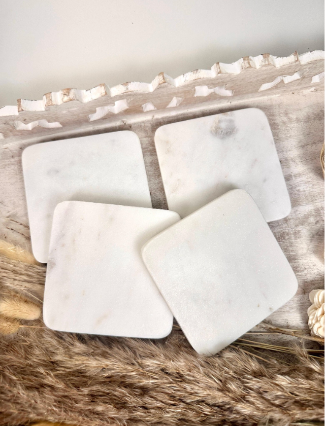 Set of 4 Luxury Marble White Coasters