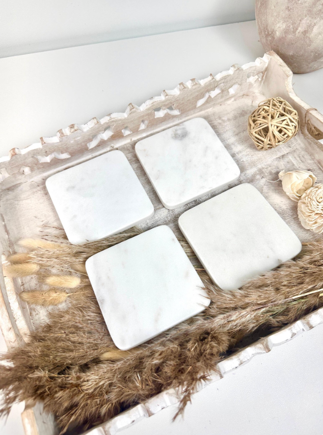 Set of 4 Luxury Marble White Coasters