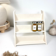 Minimalist Textured Kitchen Spice Wood Stand Rack (can fit 18 spice jars) - Cream