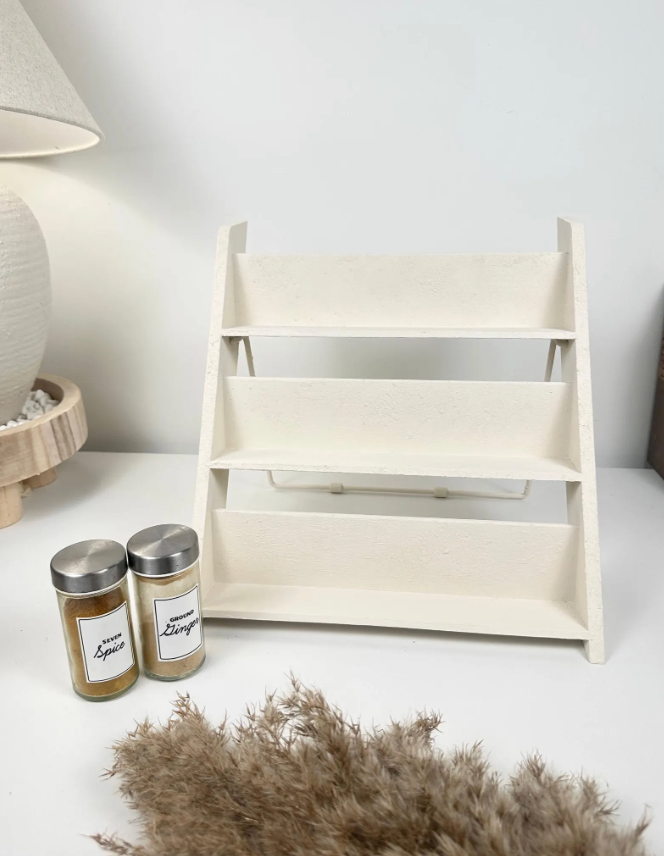 Minimalist Textured Kitchen Spice Wood Stand Rack (can fit 18 spice jars) - Cream