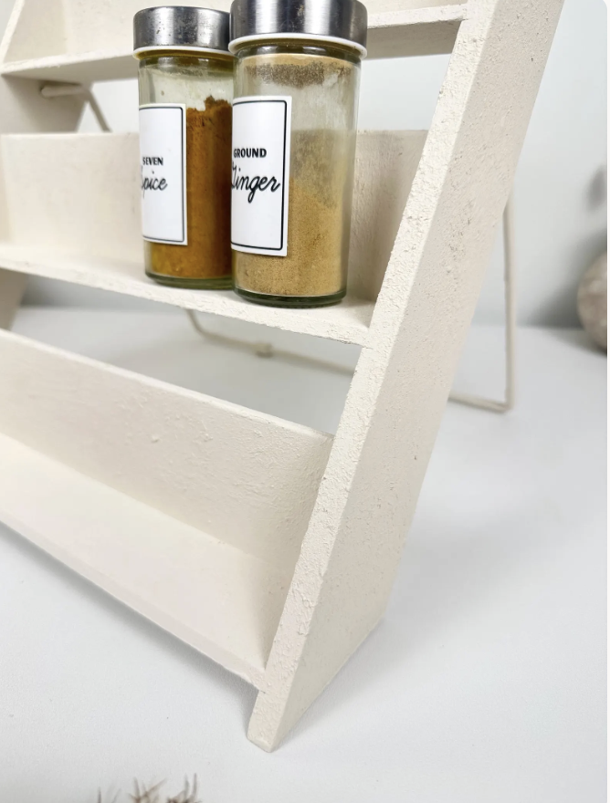 Minimalist Textured Kitchen Spice Wood Stand Rack (can fit 18 spice jars) - Cream