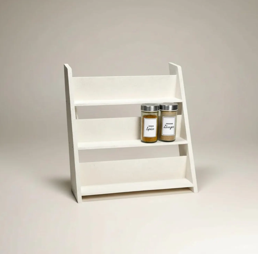 Minimalist Textured Kitchen Spice Wood Stand Rack (can fit 18 spice jars) - Cream