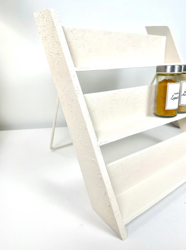 Minimalist Textured Kitchen Spice Wood Stand Rack (can fit 18 spice jars) - Cream