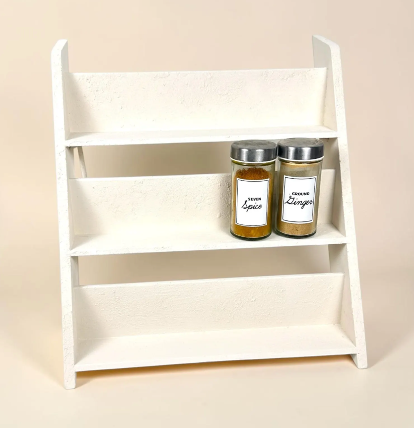 Minimalist Textured Kitchen Spice Wood Stand Rack (can fit 18 spice jars) - Cream