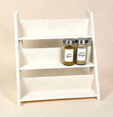 Minimalist Textured Kitchen Spice Wood Stand Rack (can fit 18 spice jars) - Cream