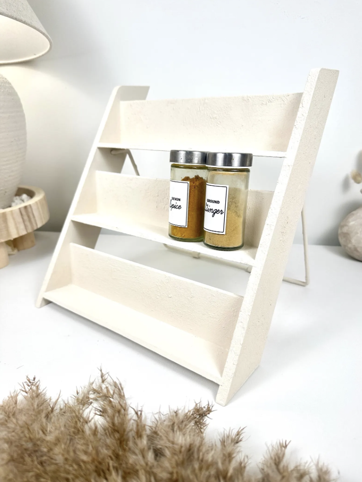 Minimalist Textured Kitchen Spice Wood Stand Rack (can fit 18 spice jars) - Cream