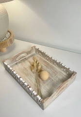 Boho Handmade Decorative Serving Wooden Tray Whitewashed