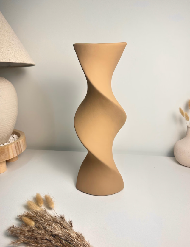 Modern Twisted Vase 16" - Coffee Brown
