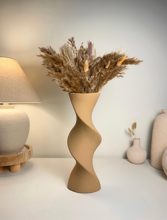 Modern Twisted Vase 16" - Coffee Brown