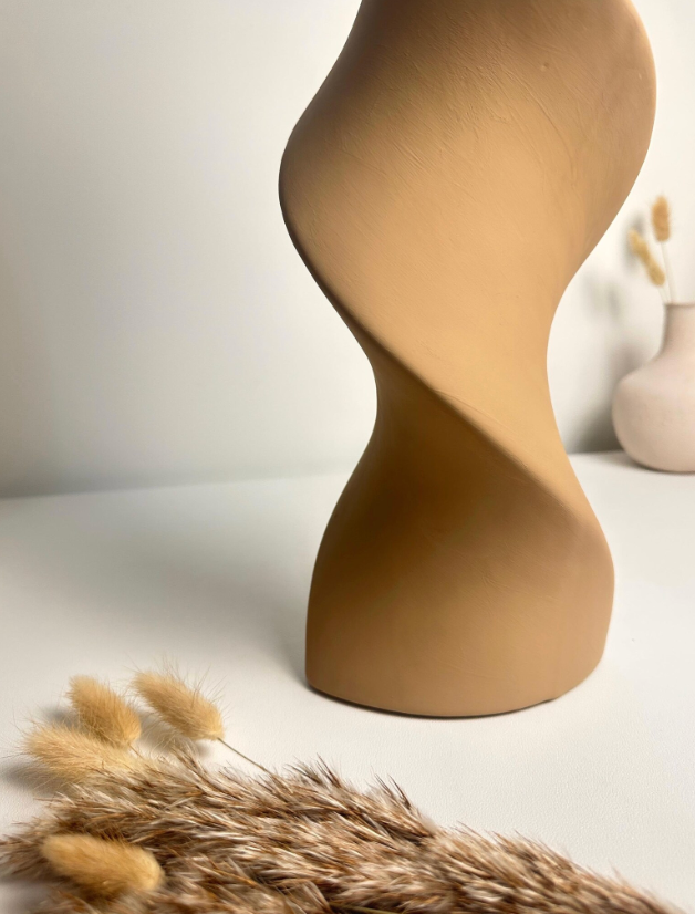 Modern Twisted Vase 16" - Coffee Brown