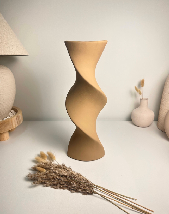 Modern Twisted Vase 16" - Coffee Brown