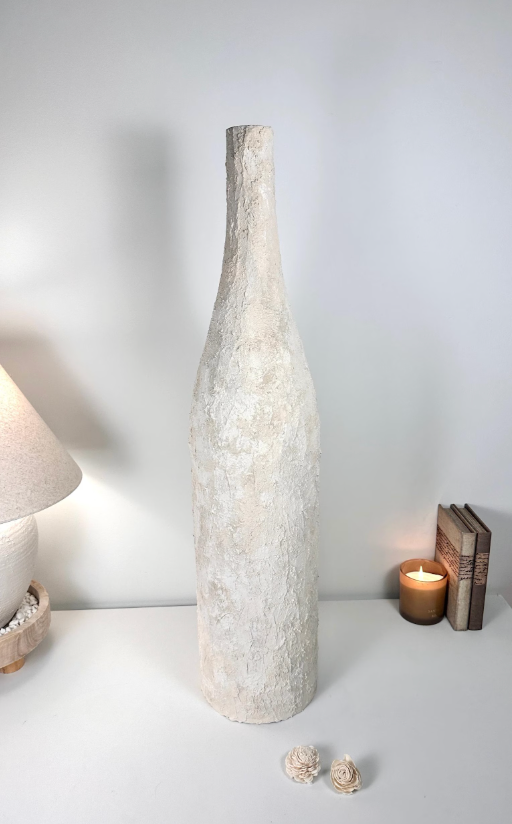 Minimalist Art Piece Floor Vase 19.5" tall Textured Hand-painted Metal/Ceramic  - Off White
