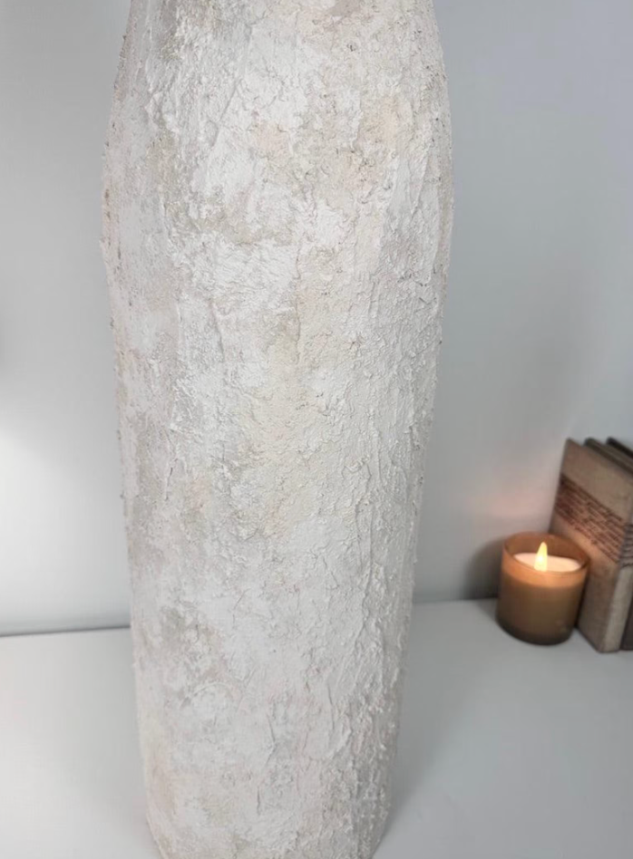 Minimalist Art Piece Floor Vase 19.5" tall Textured Hand-painted Metal/Ceramic  - Off White