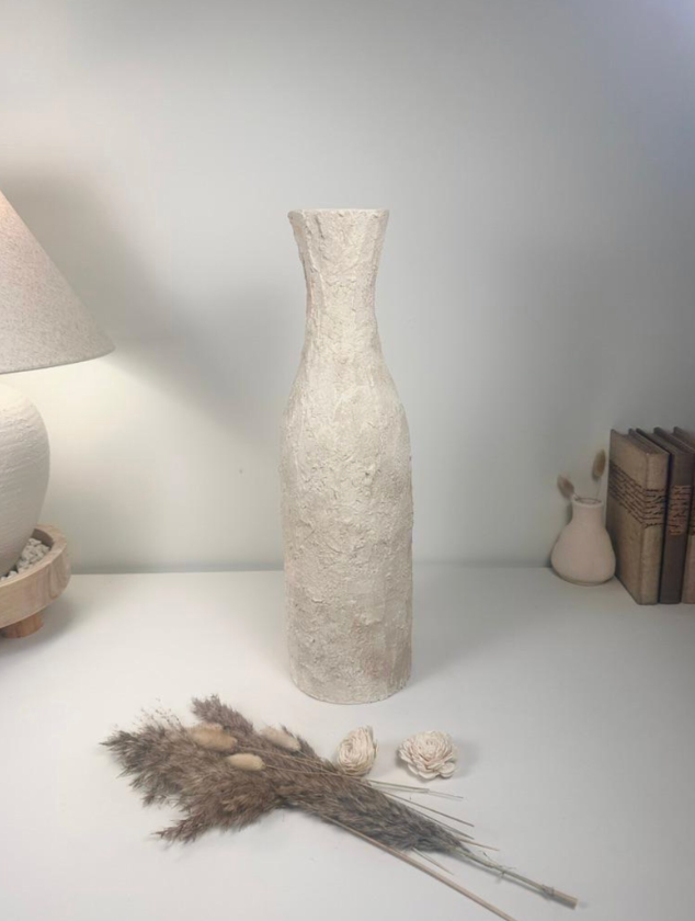 Minimalist Art Piece Floor Vase 19.5" tall Textured Hand-painted Metal/Ceramic  - Off White