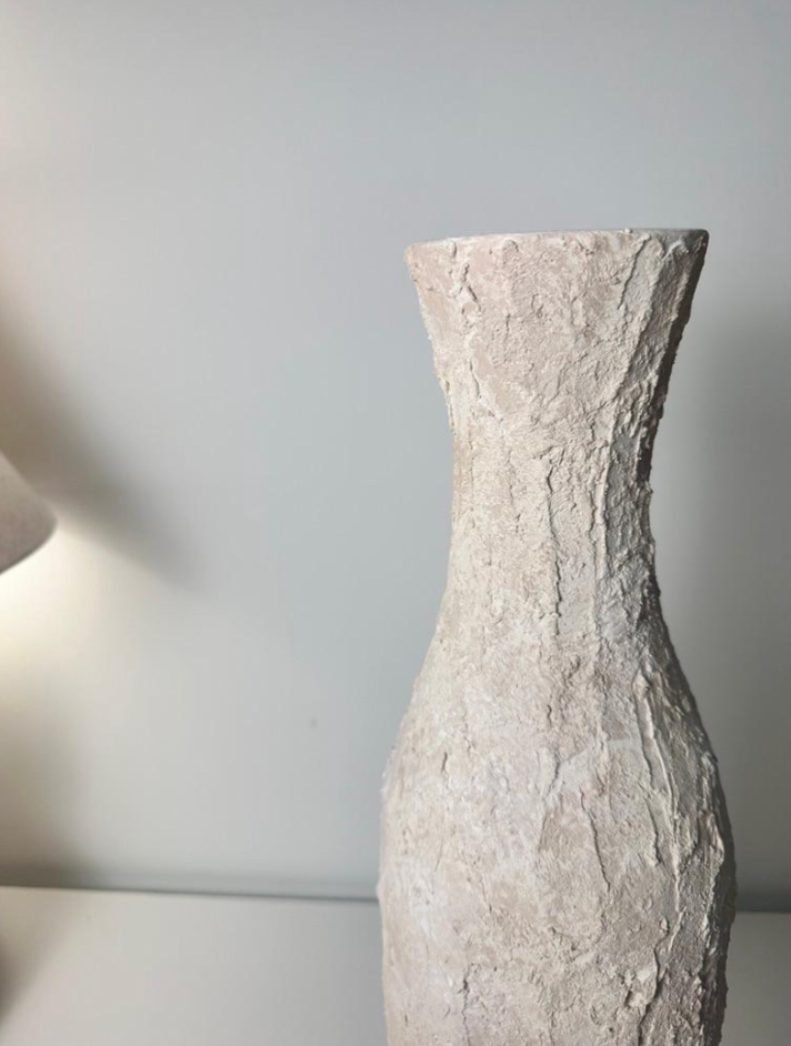 Minimalist Art Piece Floor Vase 19.5" tall Textured Hand-painted Metal/Ceramic  - Off White