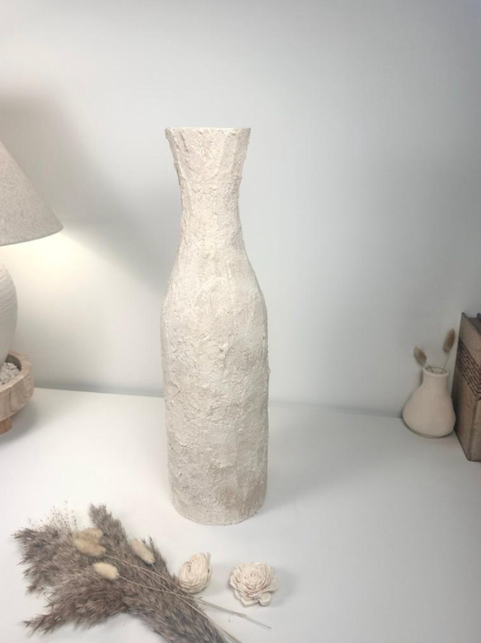 Minimalist Art Piece Floor Vase 19.5" tall Textured Hand-painted Metal/Ceramic  - Off White