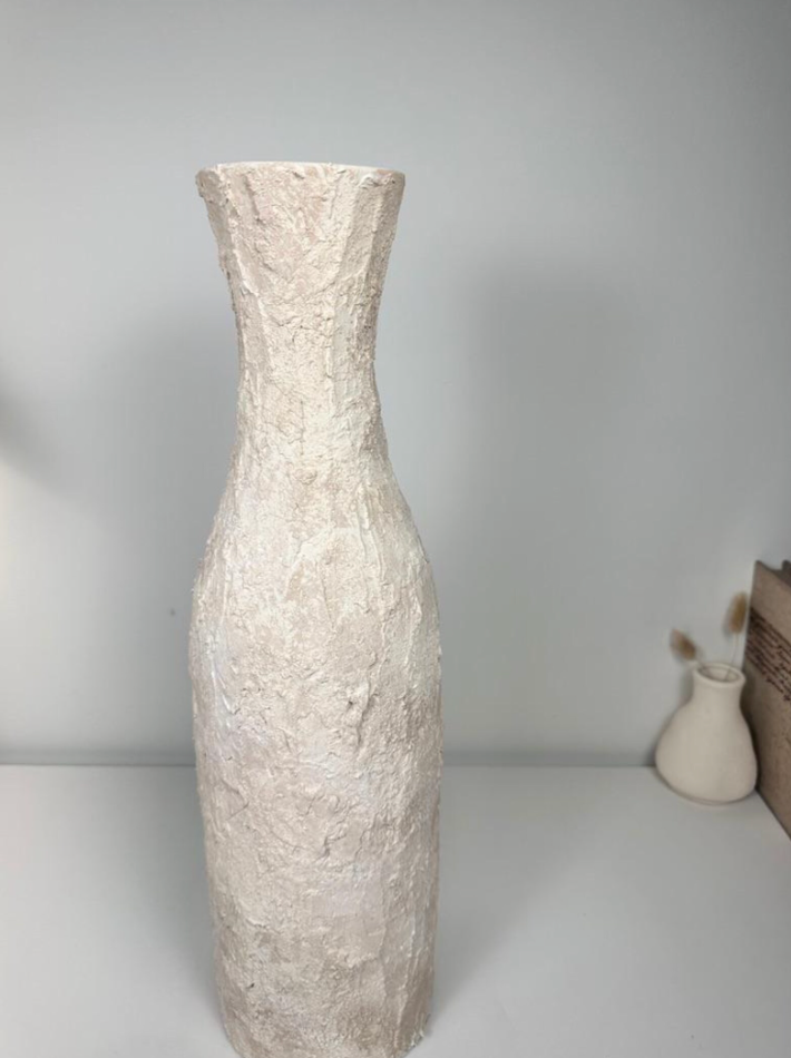 Minimalist Art Piece Floor Vase 19.5" tall Textured Hand-painted Metal/Ceramic  - Off White